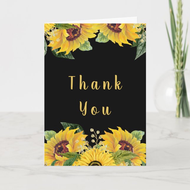 Elegant Sunflowers and Foliage Thanksgiving Party Thank You Card (Front)
