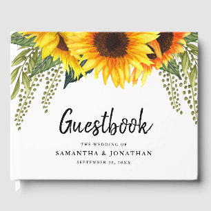 Elegant Sunflowers and Foliage Wedding Guest Book