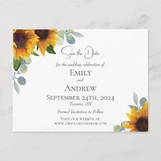 Elegant Sunflowers and Watercolor Greenery Invitation Postcard
