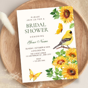 Elegant Sunflowers bird bridal shower Invitation