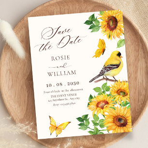 Elegant Sunflowers bird wedding Save The Date