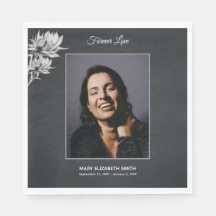 Elegant Sunflowers Black Photo Funeral Memorial Napkin