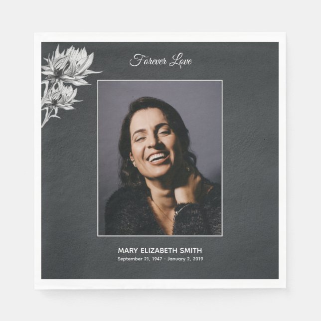 Elegant Sunflowers Black Photo Funeral Memorial Napkin (Front)