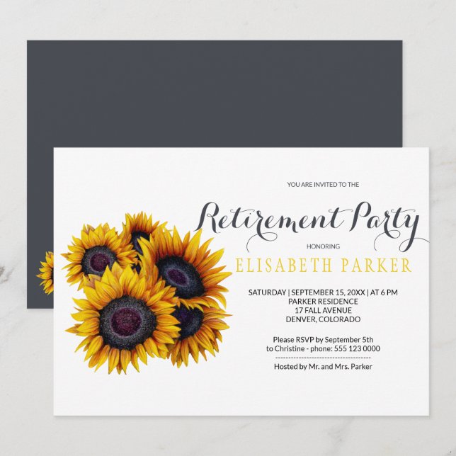 Elegant Sunflowers Bouquet Retirement Party Invitation (Front/Back)