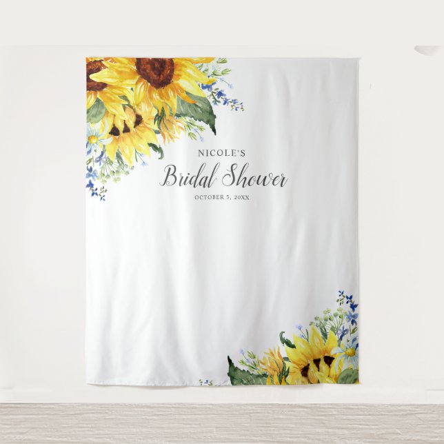 Elegant Sunflowers Bridal Shower Backdrop Tapestry (Front)
