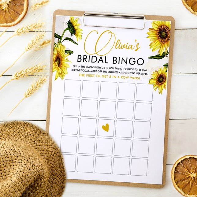Elegant Sunflowers Bridal Shower Bingo Game Card (Creator Uploaded)