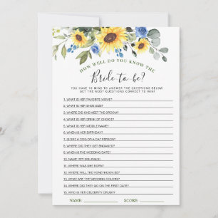 Elegant Sunflowers Bridal Shower Game Card