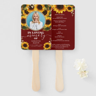 Elegant Sunflowers Burgundy Celebration of Life Hand Fan