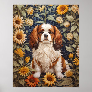 Elegant Sunflowers Cavalier King Charles Spaniel  Poster