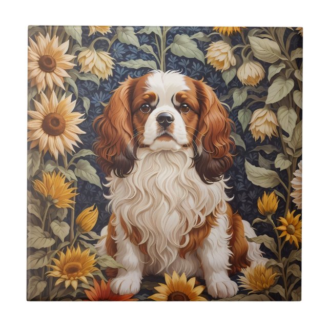 Elegant Sunflowers Cavalier King Charles Spaniel  Tile (Front)