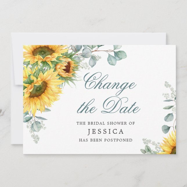 Elegant Sunflowers Change the Date Bridal Shower Invitation (Front)
