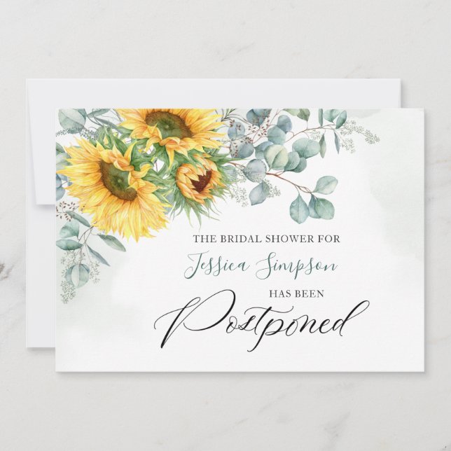 Elegant Sunflowers Change the Date Bridal Shower Invitation (Front)