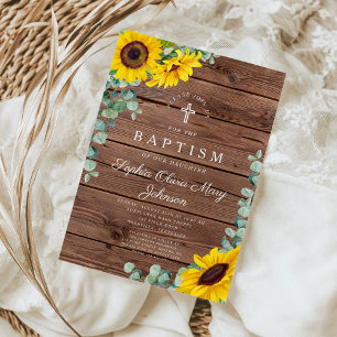 Elegant Sunflowers Cross Baptism  Invitation