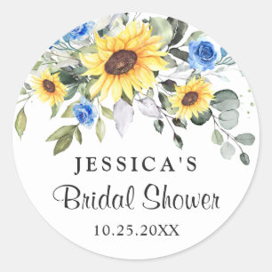 Elegant Sunflowers Eucalyptus Bridal Shower Classic Round Sticker