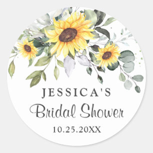 Elegant Sunflowers Eucalyptus Bridal Shower Classic Round Sticker