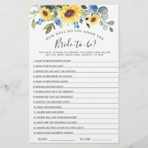 Elegant Sunflowers Eucalyptus Bridal Shower Game
