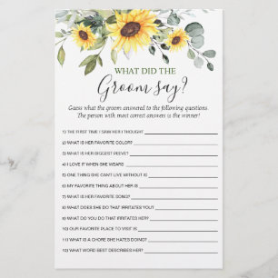 Elegant Sunflowers Eucalyptus Bridal Shower Game