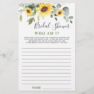 Elegant Sunflowers Eucalyptus Bridal Shower Game