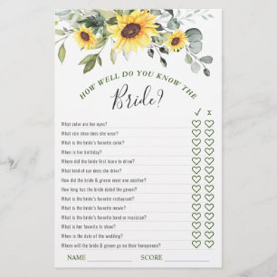 Elegant Sunflowers Eucalyptus Bridal Shower Game