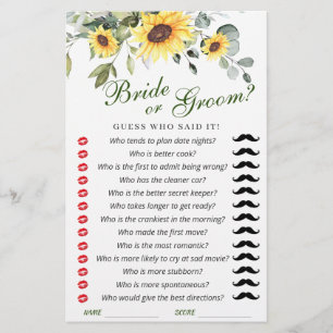 Elegant Sunflowers Eucalyptus Bridal Shower Game
