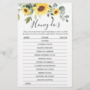 Elegant Sunflowers Eucalyptus Bridal Shower Game