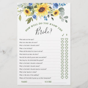 Elegant Sunflowers Eucalyptus Bridal Shower Game