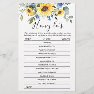 Elegant Sunflowers Eucalyptus Bridal Shower Game