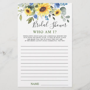 Elegant Sunflowers Eucalyptus Bridal Shower Game