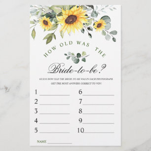 Elegant Sunflowers Eucalyptus Bridal Shower Game
