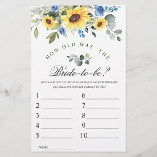Elegant Sunflowers Eucalyptus Bridal Shower Game