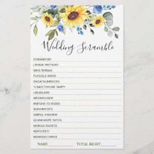 Elegant Sunflowers Eucalyptus Bridal Shower Game