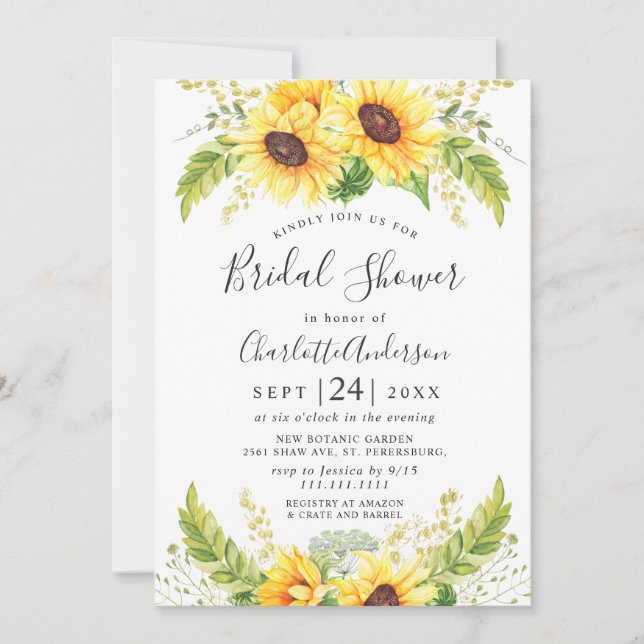 Elegant Sunflowers Eucalyptus BRIDAL SHOWER Invitation (Front)
