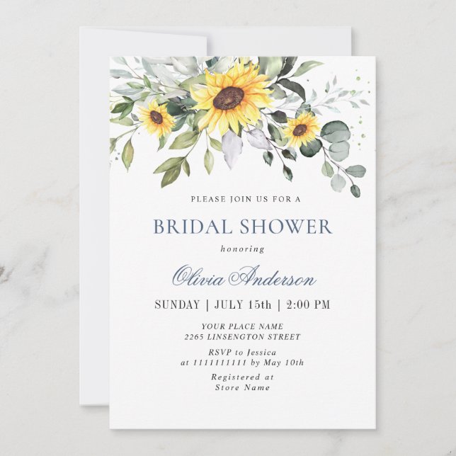 Elegant Sunflowers Eucalyptus BRIDAL SHOWER Invitation (Front)