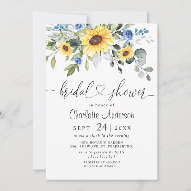 Elegant Sunflowers Eucalyptus BRIDAL SHOWER Invitation (Front)