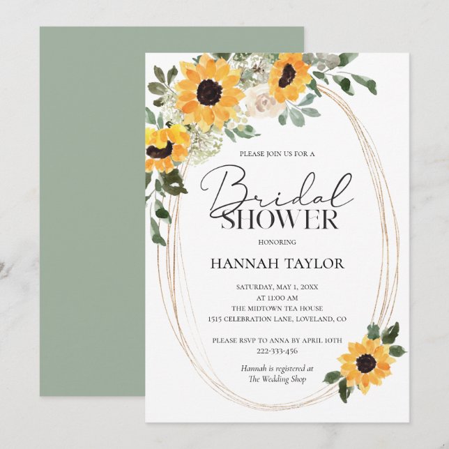 Elegant Sunflowers Eucalyptus Bridal Shower Invitation (Front/Back)