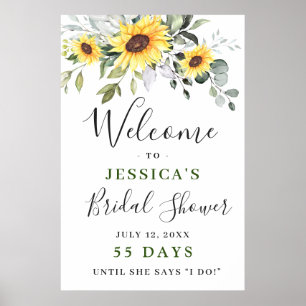 Elegant Sunflowers Eucalyptus Bridal Shower Poster