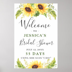 Elegant Sunflowers Eucalyptus Bridal Shower Poster