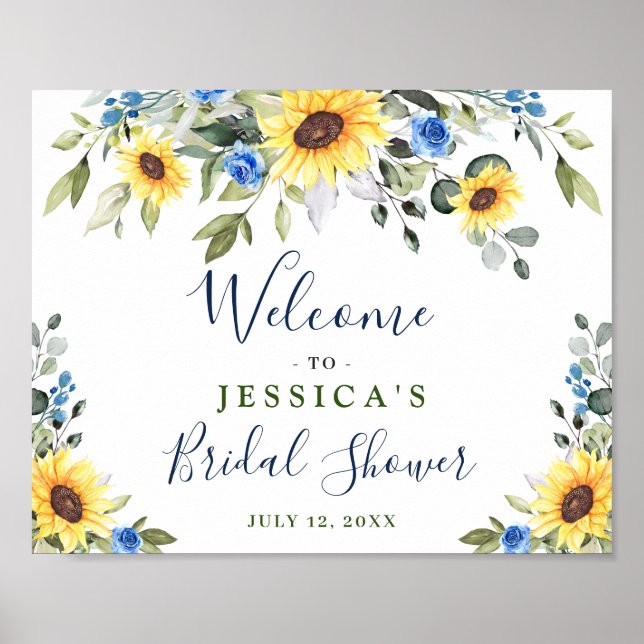 Elegant Sunflowers Eucalyptus Bridal Shower Poster (Front)