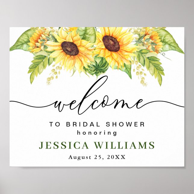 Elegant Sunflowers Eucalyptus Bridal Shower Poster (Front)