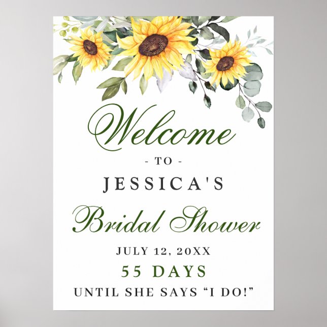 Elegant Sunflowers Eucalyptus Bridal Shower Poster (Front)