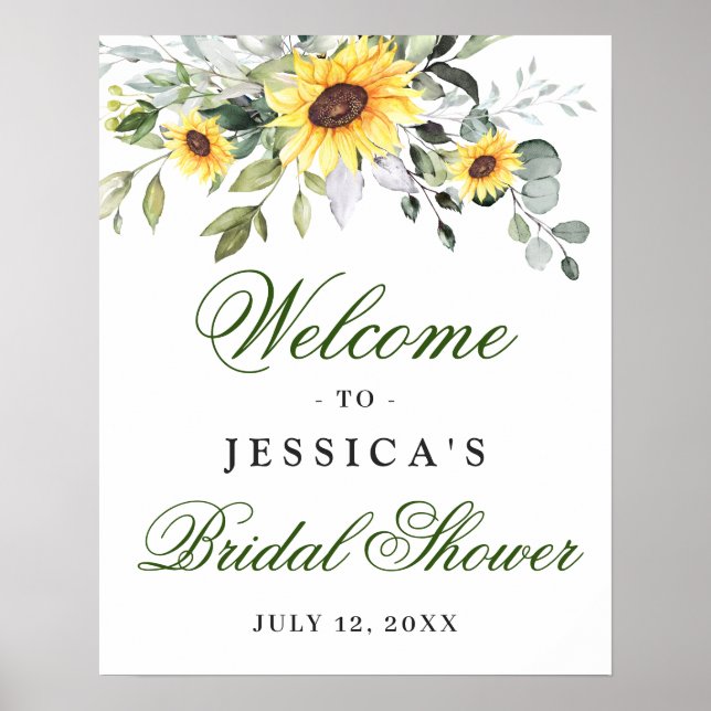 Elegant Sunflowers Eucalyptus Bridal Shower Poster (Front)