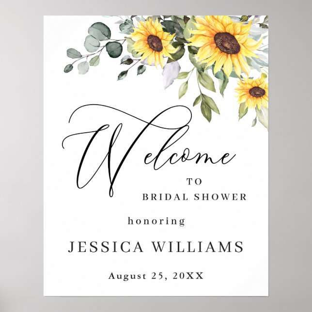 Elegant Sunflowers Eucalyptus Bridal Shower Poster (Front)