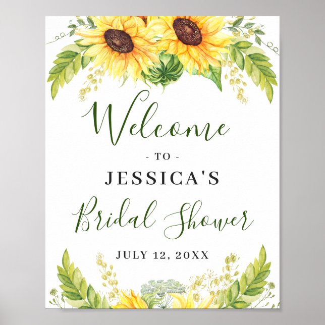 Elegant Sunflowers Eucalyptus Bridal Shower Poster (Front)