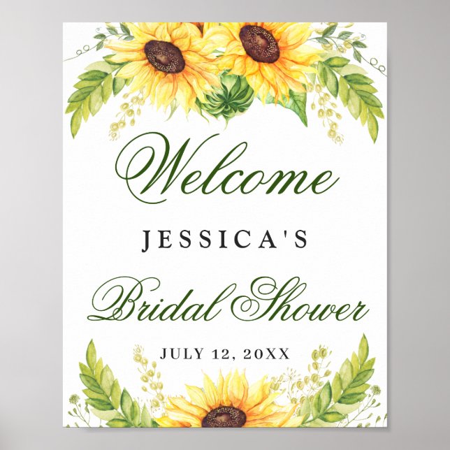 Elegant Sunflowers Eucalyptus Bridal Shower Poster (Front)