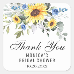 Elegant Sunflowers Eucalyptus Bridal Shower Square Sticker