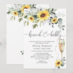 Elegant Sunflowers Eucalyptus Brunch & Bubbly Invitation