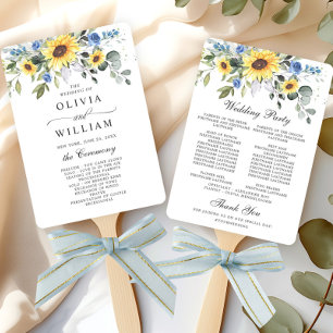 Elegant Sunflowers Eucalyptus Chic Wedding Program Hand Fan