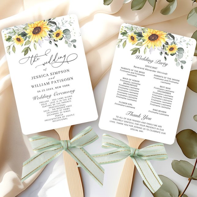 Elegant Sunflowers Eucalyptus Chic Wedding Program Hand Fan (Creator Uploaded)