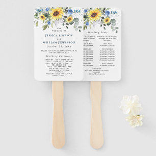 Elegant Sunflowers Eucalyptus Chic Wedding Program Hand Fan