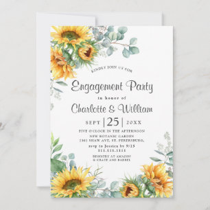 Elegant Sunflowers Eucalyptus Engagement Party Invitation
